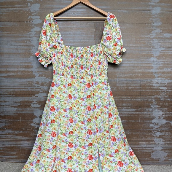 ASTR Puff Sleeve Floral Midi Dress Green Coral Floral Boho Preppy Womens XL - Picture 3 of 6